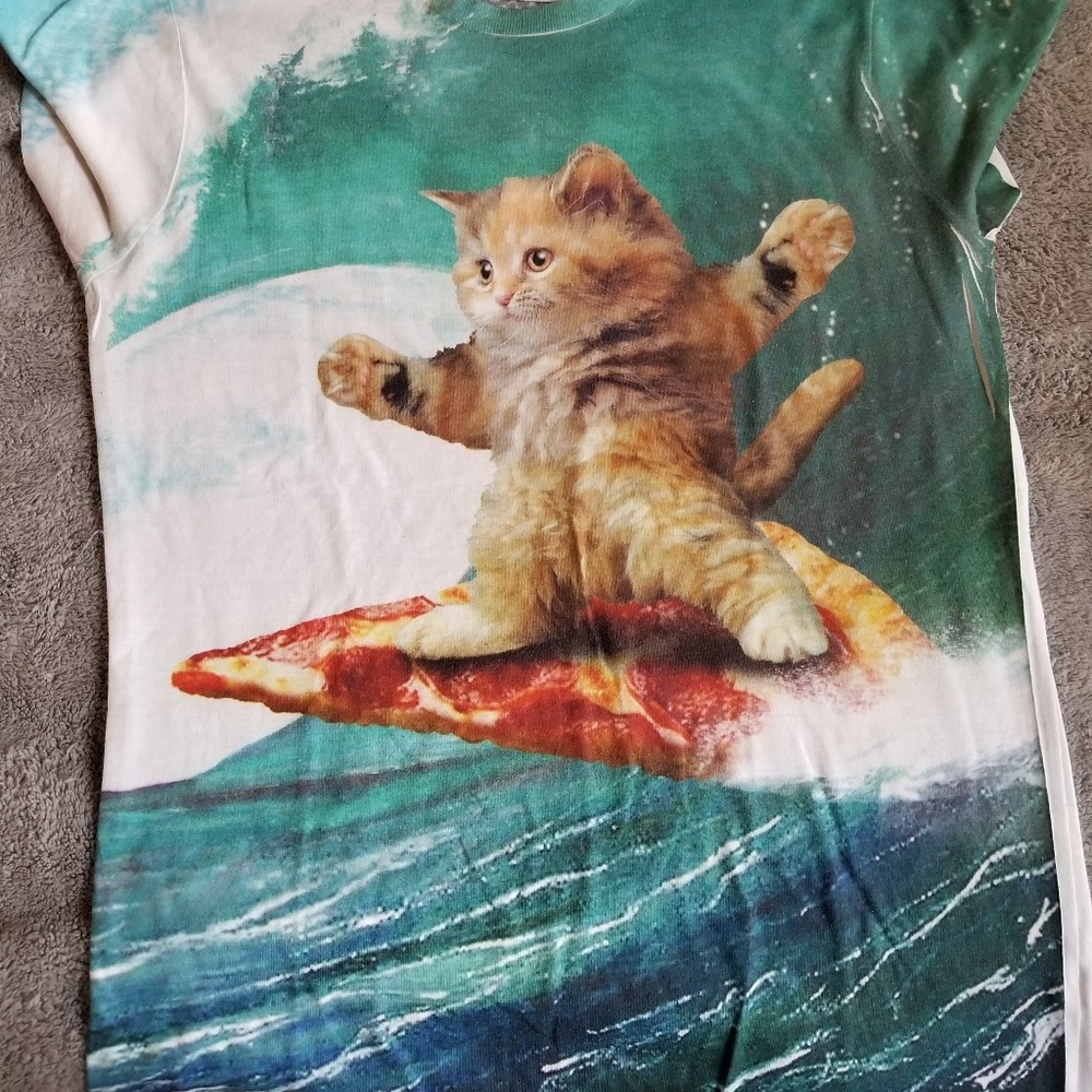 Childs cat surfing shirt
